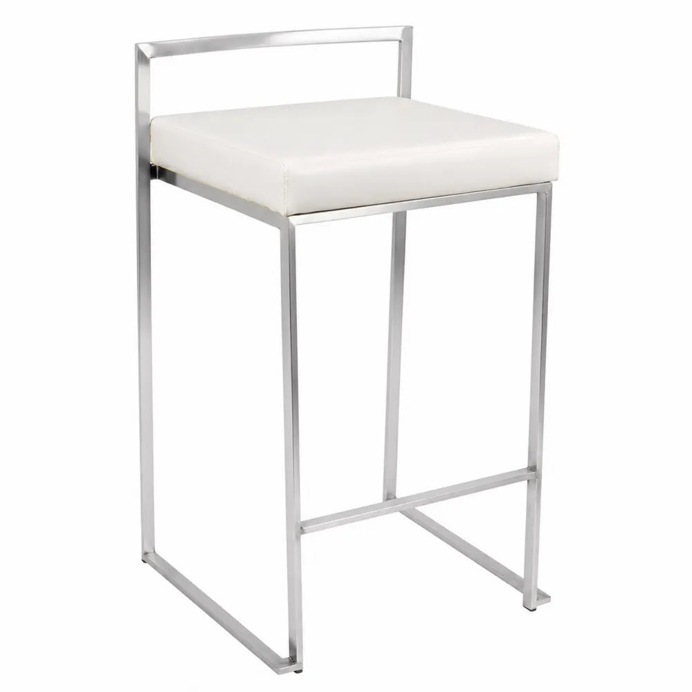 Taburete con asiento de cuero sint¨¦tico blanco y estructur