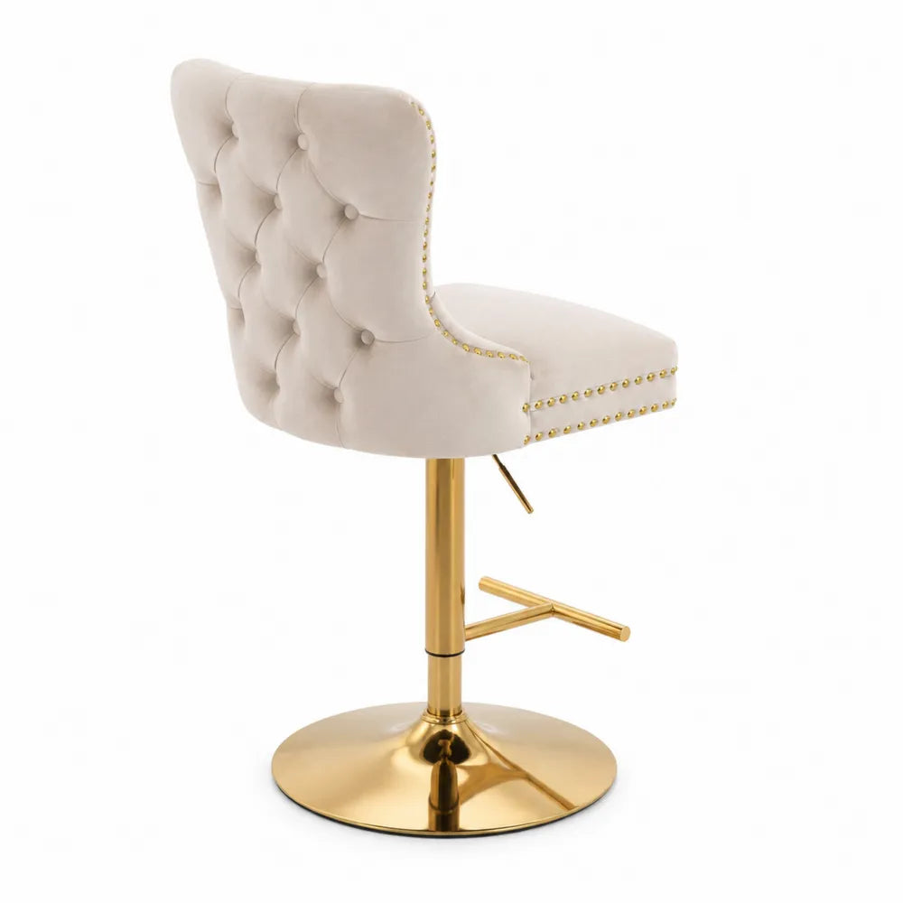 Taburete de terciopelo beige con b