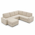 Sof¨¢ modular en L de pana beige con chaise longue y cojines dese