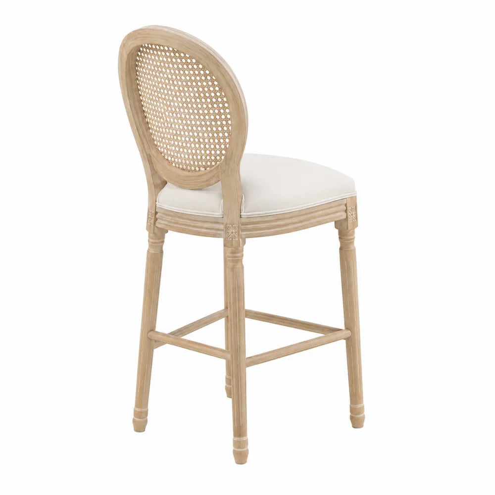 Taburete de madera de roble y rat¨¢n con asiento de algo