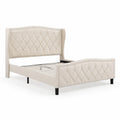 Cama Tapizada en PU Beige con Cabecero Capitoneado