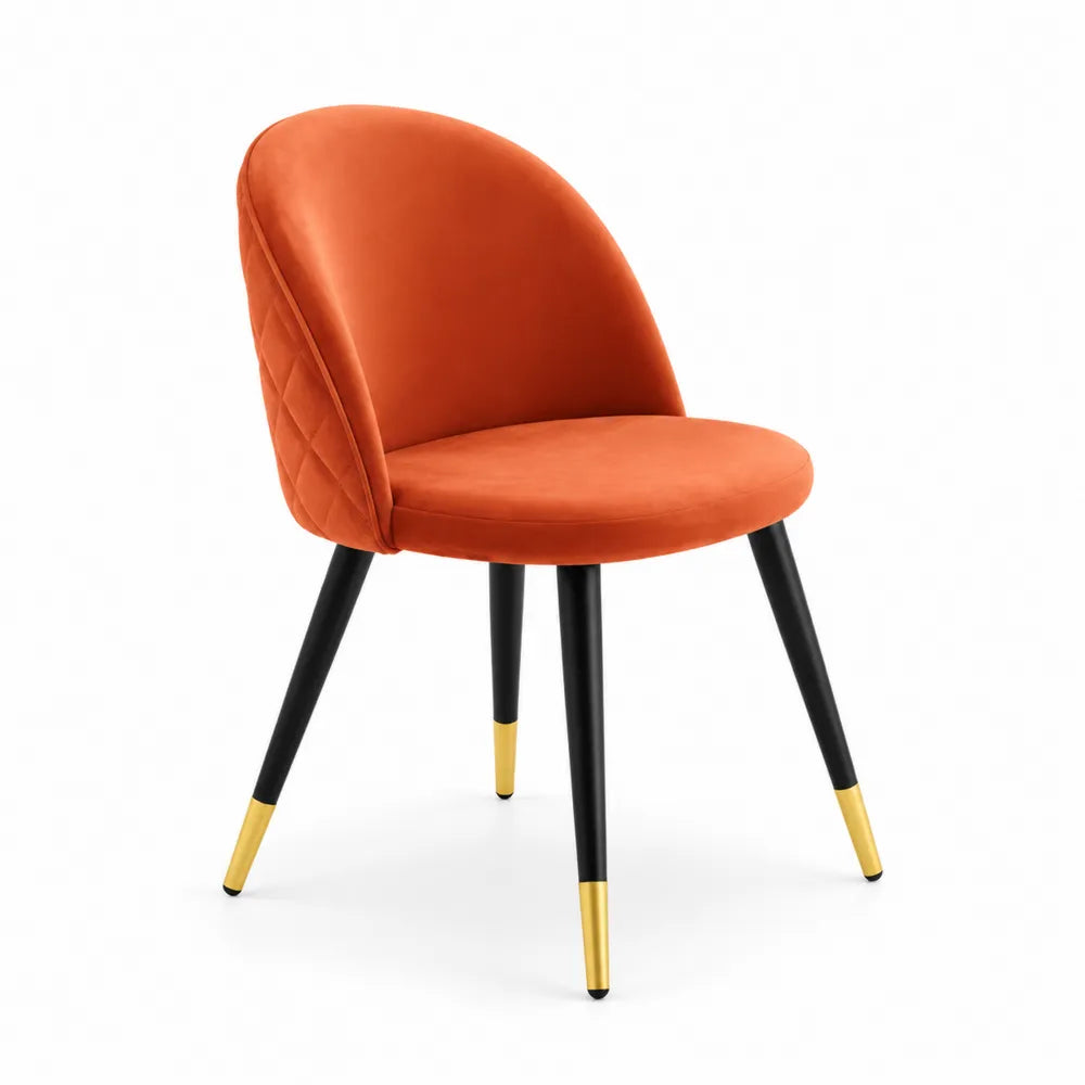 Silla de comedor de terciopelo naranja con pata
