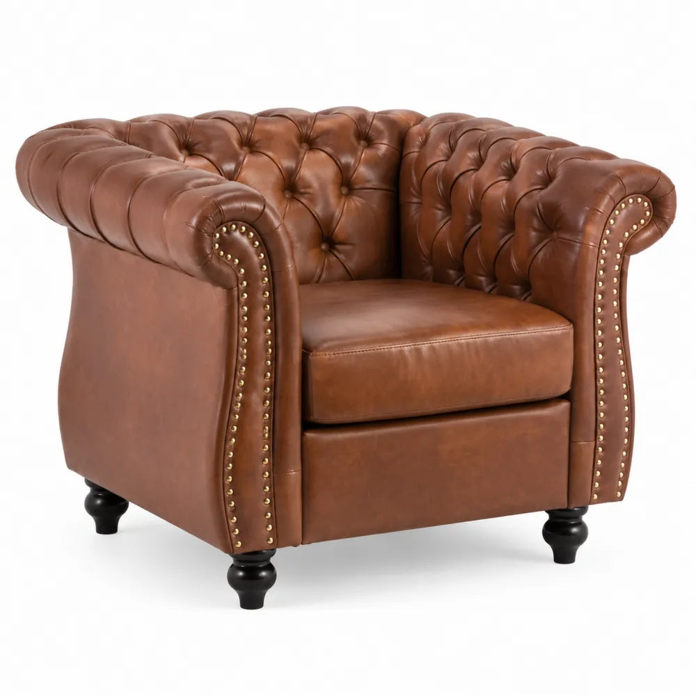 Sill¨®n Chesterfield de Cuero Sint¨¦tico Marr¨®n con