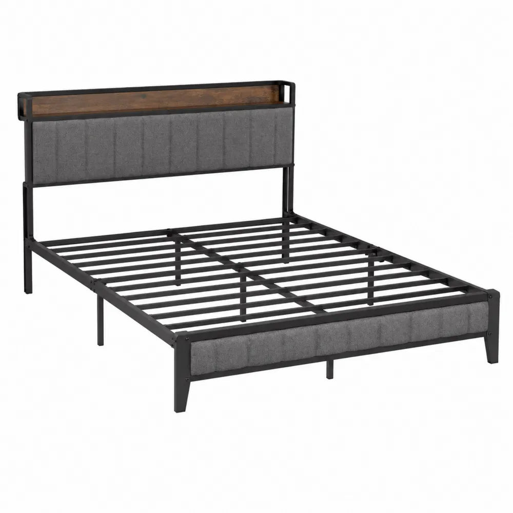 Cama de Metal y Tela con Cabecera