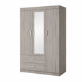 Armario de dormitorio con espejo, madera aglomerada de roble, 3 puertas y