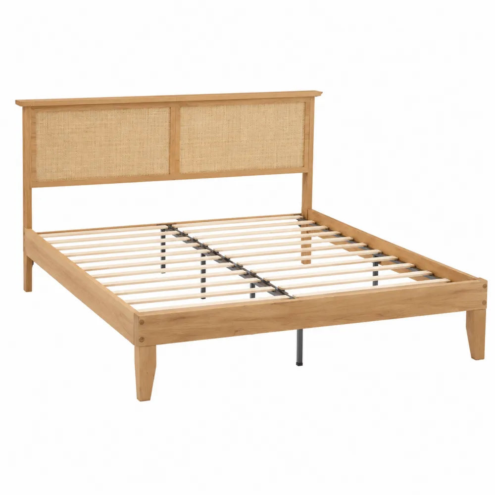 Cama de Madera de Caucho y Rat¨¢n