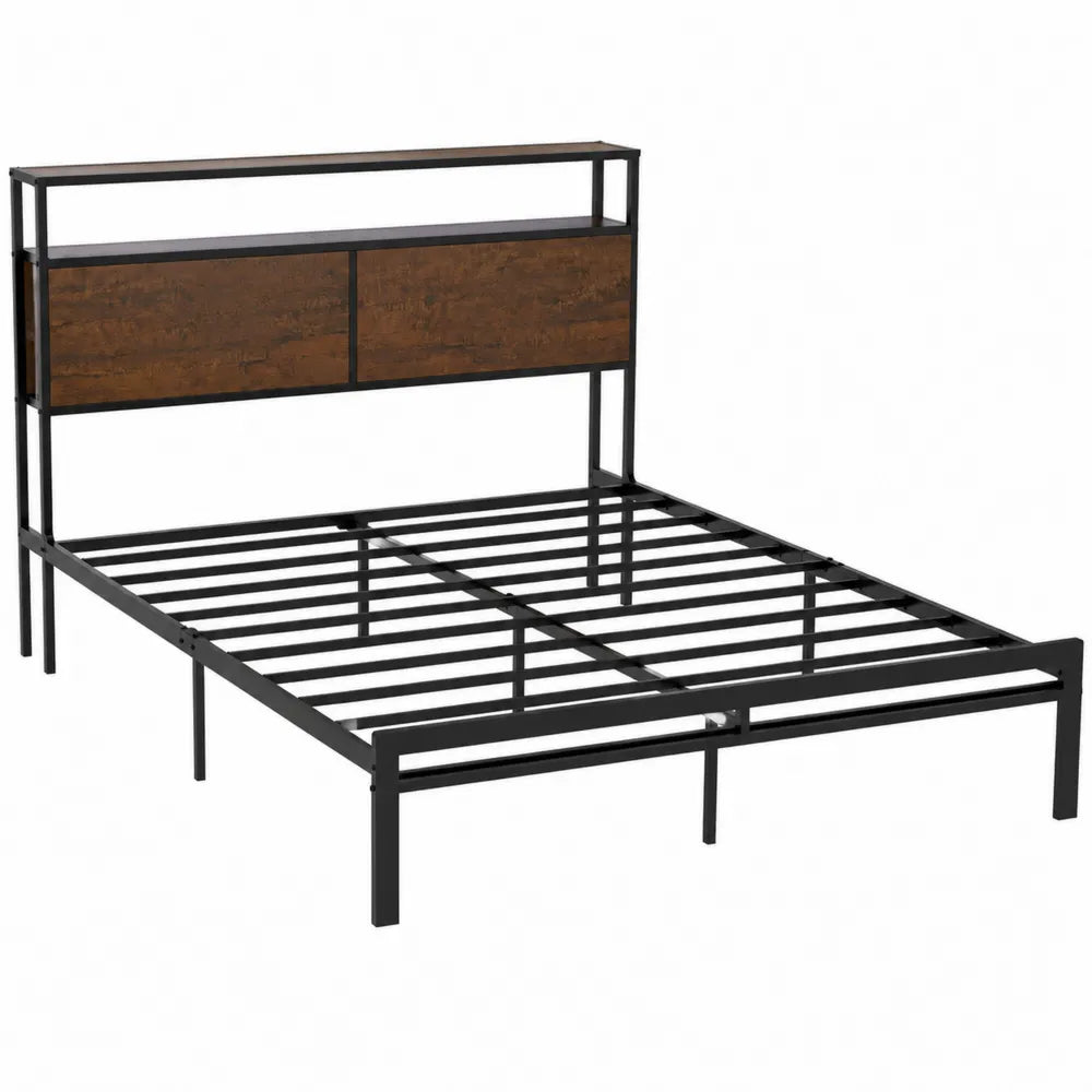 Cama de metal y madera