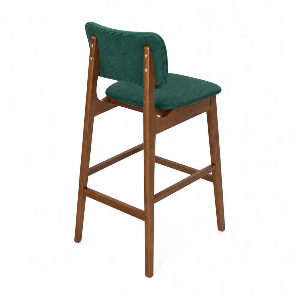Silla de bar alta de tela verde y mad